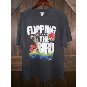 Angry Birds Men's Unisex XL T-Shirt Flipping the‎ Bird Black Officially Licensed